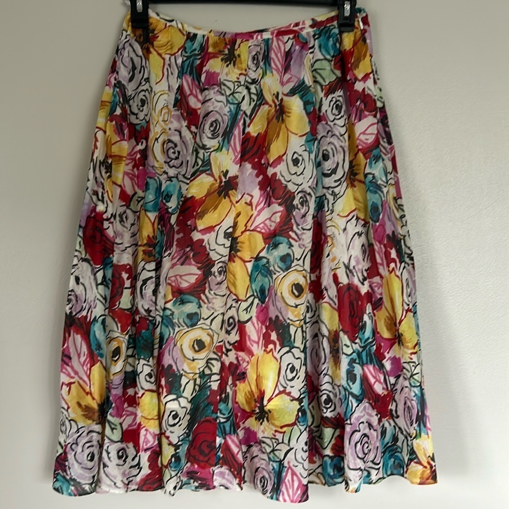 Lafayette 148 NewYork Flower Print Skirt Size 6 100% cotton